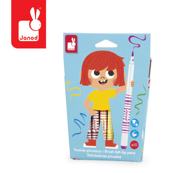 Janod Flamastry pędzelkowe 10 kolorów 3+