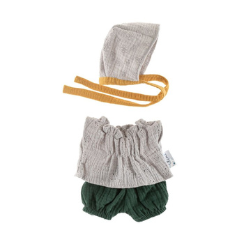 KOMPLET Z BONETKĄ DLA LALEK 32CM SZARA KORONKA